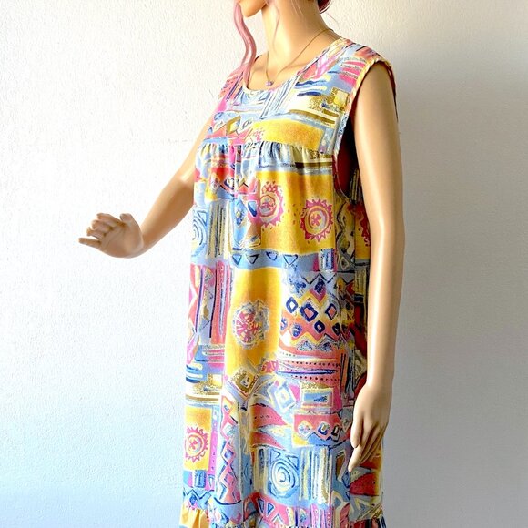 Plus Size House Dress Lounge Dress Casual Summer Midi Dress Abstract Colorful 1X - Picture 4 of 9